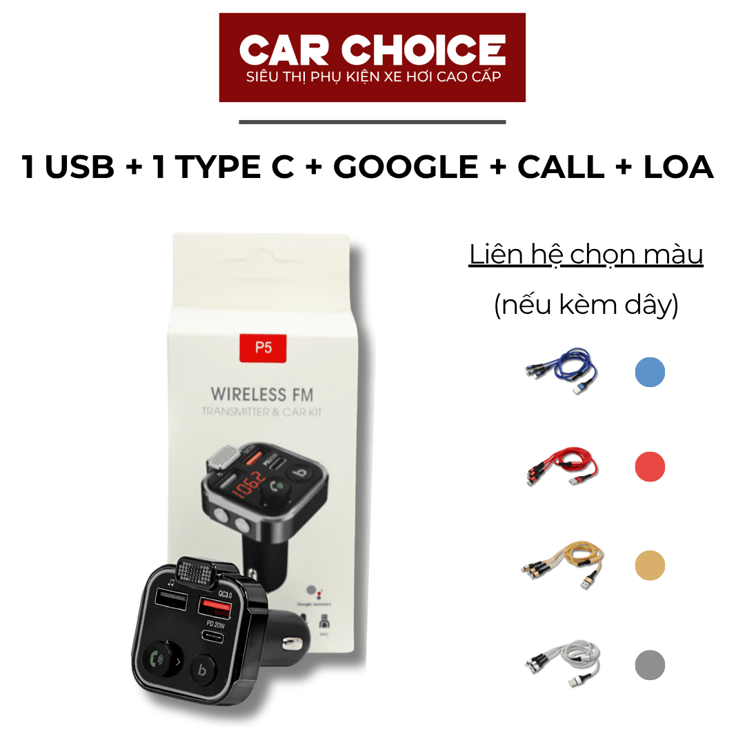 Tẩu sạc nhanh ô tô bluetooth 2 công USB